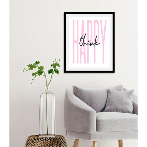 4067437345353 - Bild QUEENCE think happy Bilder Gr B H 50 cm x 70 cm Wandbild Schriftzüge Hochformat 1 St rosa Kunstdrucke gerahmt