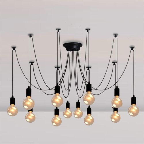 6407971261685 - Spinne Pendelleuchte 12 Flammig Vintage Hängelampe im Industraille Stil 200cm Kronleuchter Edison E27 Fassung für Loft Schlafzimmer Wohnzimmer