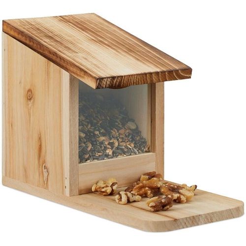 4052025459321 - Eichhörnchen Futterhaus Holz Klappdach Sitzplattform Eichhörnchenhaus HxBxT 175 x 12 x 25 cm natur - Relaxdays