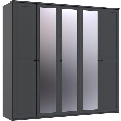 4066075140375 - Lomadox - Kleiderschrank 225cm 5-türig grau mit Spiegeltüren CROPANI-43