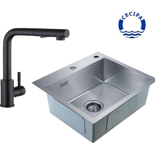 0744790785012 - Cecipa - 2 in 1 Edelstahl-Spülbecken 50 x 45 x 185 cm Ohn Seifenspender + ausziehbarer Küchenarmatur aus schwarzem Edelstahl 0744790785012 - Cecipa - 2 in 1 Edelstahl-Spülbecken 50 x 45 x 185 cm Ohn Seifenspender + ausziehbarer Küchenarmatur aus schwarzem Edelstahl