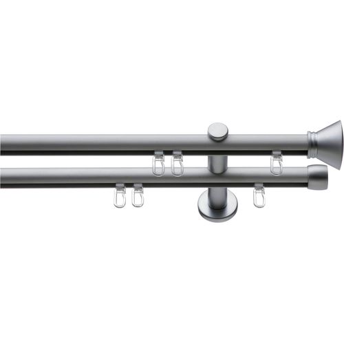 4042627725573 - Gardinenstange INDEKO Ibiza Gr 2 silber (edelstahlfarben silberfarben) L160cm Ø16mm Aluminium Gardinenstangen Innenlauf Komplett-Set inkl Gleitern und Montagematerial