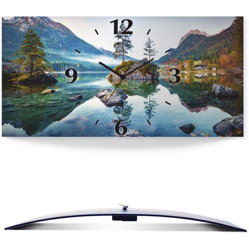 4062144603901 - Wanduhr ARTLAND Herbstszene des Hintersee vor Alpen Wanduhren Gr B H T 50 cm x 25 cm x 03 cm Quarzuhr blau Wanduhren 3D Optik gebogen mit Quarz- oder Funkuhrwerk versch Größen