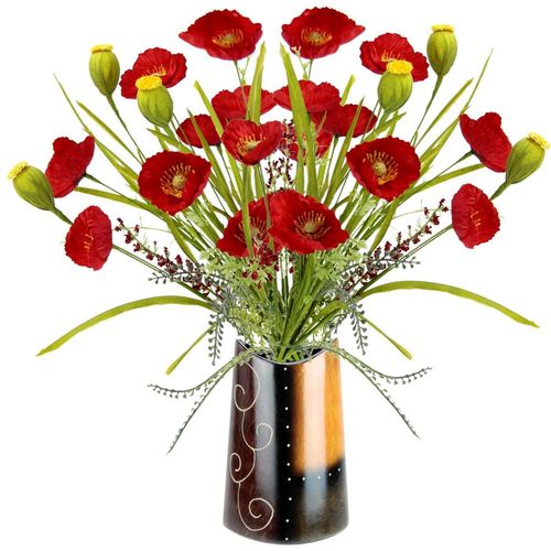 4019844799922 - Kunstblume IGEA Mohnblumenbusch in Vase aus Keramik Kunstpflanzen Gr B H L 26 cm x 47 cm x 14 cm 1 St rot Kunst-Blumen Blumen Mohnblume Mohn Mohnbusch Bouquet Strauß Seidenblumenstrauß