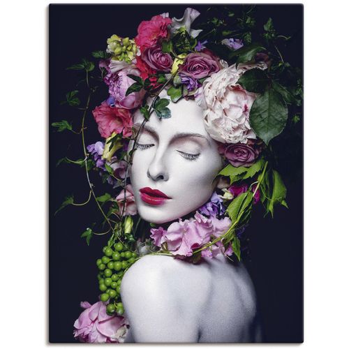 4062144602331 - Wandbild ARTLAND Schöne Blumenkönigin Bilder Gr B H 90 cm x 120 cm Leinwandbild Bilder von Frauen Hochformat 1 St bunt Kunstdrucke als Alubild Leinwandbild Wandaufkleber oder Poster in versch Größen