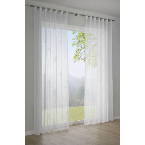 4003018361329 - Vorhang Voile-Flock Gardinen Gr 245 cm Schlaufen 140 cm weiß Schlaufen Gardine Stoff Voile-Flock