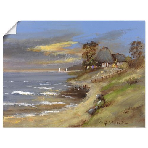 4055327497145 - Wandbild ARTLAND Weiß strohgedecktes Haus am Meer Bilder Gr B H 60 cm x 45 cm Poster Gewässer Querformat 1 St blau Bild Poster Bilder als Leinwandbild Wandaufkleber oder in versch Größen