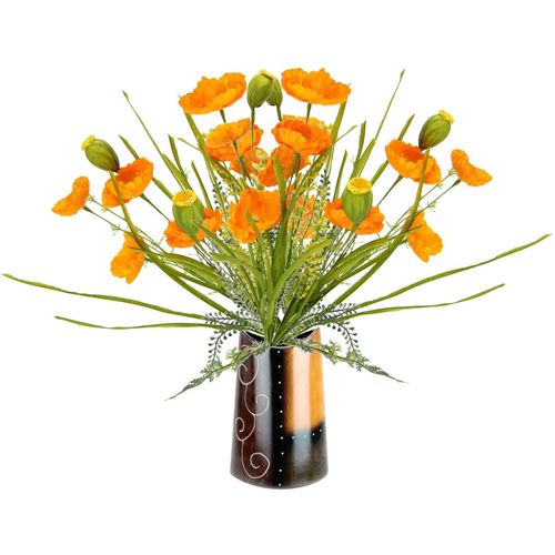 4019844799908 - Kunstblume IGEA Mohnblumenbusch in Vase aus Keramik Kunstpflanzen Gr B H L 26 cm x 47 cm x 14 cm 1 St orange Kunst-Blumen Blumen Mohnblume Mohn Mohnbusch Bouquet Strauß Seidenblumenstrauß