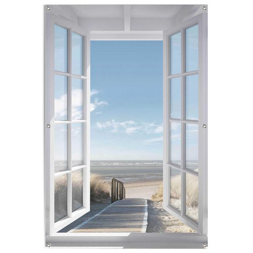 8714597638820 - Poster REINDERS Fenster zur Nordsee Bilder Gr B H T 80 cm x 120 cm x 01 cm blau Poster Outdoor für Garten oder Balkon