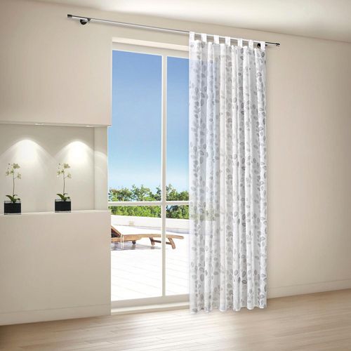 4007863685197 - Gardine Odile Gerster Schlaufen (1 St) halbtransparent Wirkware Schlaufenschal Odile bedruckt grau|weiß 4007863685197 - Gardine Odile Gerster Schlaufen (1 St) halbtransparent Wirkware Schlaufenschal Odile bedruckt grau|weiß