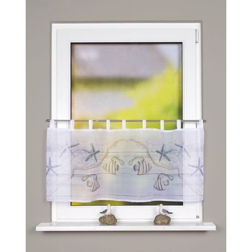 4056751395533 - Scheibengardine HOME BASICS FISCIO Gardinen Gr 45 cm Schlaufen 140 cm blau Scheibengardinen transparent Schlaufencafehaus digital bedruckt