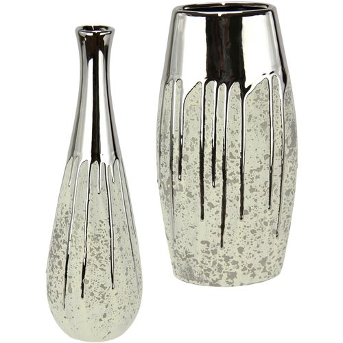 4019844795689 - Dekovase IGEA Dekovase Vasen Gr B H 11 cm x 34 cm weiß (weißsilberfarben) Weitere Weihnachtsdeko Keramik 2er Set Trockenblumen Zylinder matt glänzend Vasen Pampasgras