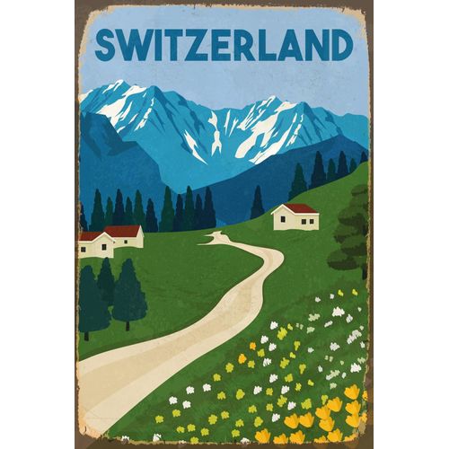 4049009927044 - Metallbild QUEENCE SWITZERLAND Bilder Gr B H T 30 cm x 45 cm x 05 cm Metallbild Schweiz Hochformat grün (grün blau) Metallbilder Blechschilder
