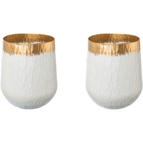 4064118112259 - Tischvase CREATIV DECO Vasen Gr H 1500 cm Ø 1200 cm weiß Blumenvasen mit schickem Gold Detail