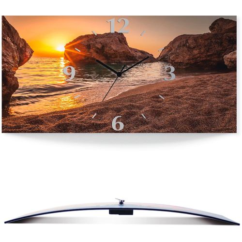 4059745860178 - Wanduhr ARTLAND Sonnenuntergang und Strand Wanduhren Gr B H T 60 cm x 30 cm x 03 cm Funkuhr beige (natur) Wanduhren 3D Optik gebogen mit Quarz- oder Funkuhrwerk versch Größen