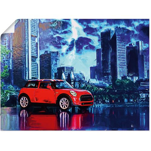 4062144715826 - Wandbild ARTLAND Nachts in der Stadt Bilder Gr B H 40 cm x 30 cm Poster Auto Querformat 1 St blau Kunstdrucke als Alubild Leinwandbild Wandaufkleber oder Poster in versch Größen