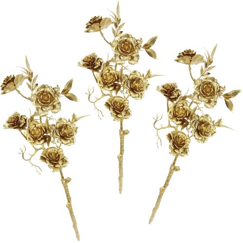 4019844792107 - Kunstblume IGEA Rose Kunstpflanzen Gr B H L 14 cm x 54 cm x 12 cm 3 St goldfarben Weitere Weihnachtsdeko Kunstrose Rosenzweig 3er Set