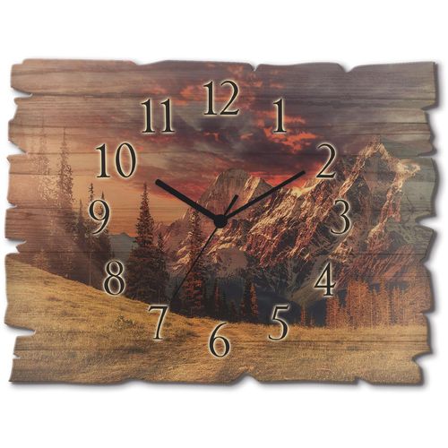 4062144606346 - Wanduhr ARTLAND Holzuhr Alpines Hochland Wanduhren Gr B H T 40 cm x 30 cm x 06 cm Quarzuhr rot Wanduhren wahlweise mit Quarz- oder Funhuhrwerk lautlos ohne Tickgeräusche