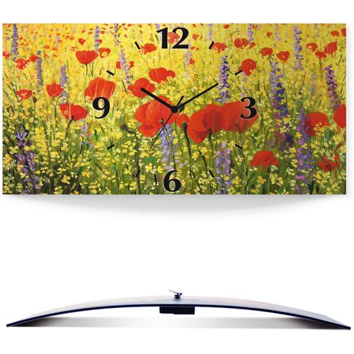 4062144605240 - Wanduhr ARTLAND Mohnblumenfeld Wanduhren Gr B H T 50 cm x 25 cm x 03 cm Funkuhr bunt Wanduhren 3D Optik gebogen mit Quarz- oder Funkuhrwerk versch Größen