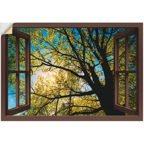 4057738351344 - Wandbild ARTLAND Fensterblick Frühlingssonne Baumkrone Bilder Gr B H 100 cm x 70 cm Wandaufkleber - Vinyl Baumbilder Querformat 1 St grün Kunstdrucke als Alubild Leinwandbild Wandaufkleber oder Poster in versch Größen