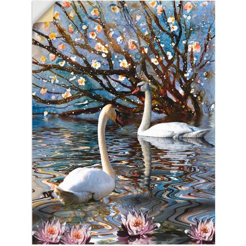 4062144304228 - Wandbild ARTLAND Sommer im Schwanensee Bilder Gr B H 90 cm x 120 cm Wandaufkleber - Vinyl Vögel 1 St blau Bild Kunstdruck Poster Bilder als Alubild Leinwandbild Wandaufkleber oder in versch Größen