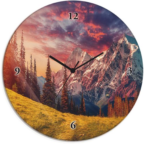 4062144604342 - Wanduhr ARTLAND Glasuhr rund Alpines Hochland Wanduhren Gr B H T 30 cm x 30 cm x 18 cm Quarzuhr rot Wanduhren wahlweise mit Quarz- oder Funhuhrwerk lautlos ohne Tickgeräusche