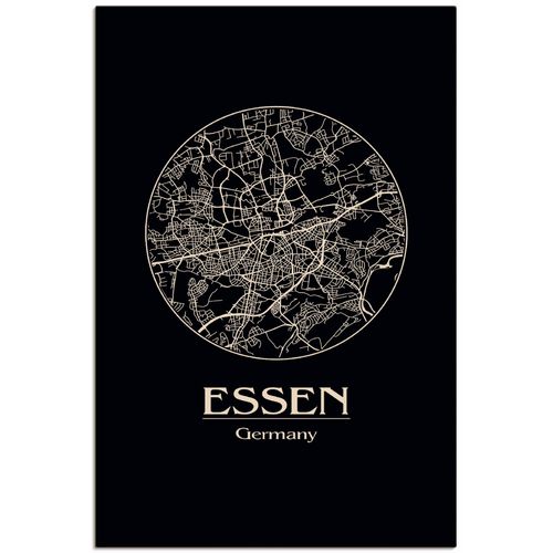 4062144053812 - Wandbild ARTLAND Retro Karte Essen Deutschland Kreis Bilder Gr B H 20 cm x 30 cm Leinwandbild Deutschland Hochformat 1 St schwarz Bild Poster Bilder als Alubild Leinwandbild Wandaufkleber oder in versch Größen