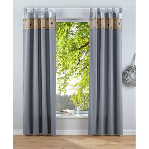 8904141235531 - Vorhang MY HOME Xaver Gardinen Gr 145 cm Schlaufen 110 cm grau Landhaus Gardinen Gardine Karo-Design inkl Raffhalter Bio Baumwolle Herz Bestseller