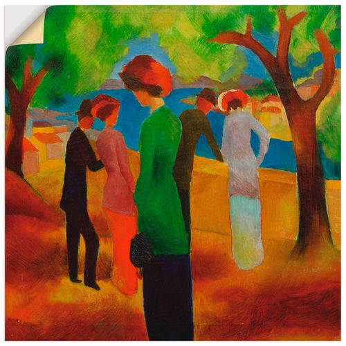 4062144417928 - Wandbild ARTLAND Dame in grüner Jacke Bilder Gr B H 50 cm x 50 cm Wandaufkleber - Vinyl Gruppen & Familien quadratisch 1 St bunt Bild Poster Bilder als Leinwandbild Wandaufkleber oder in versch Größen