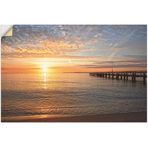 4062144643501 - Wandbild ARTLAND Früh morgens an der Ostsee Bilder Gr B H 120 cm x 80 cm Wandaufkleber - Vinyl Bilder vom Sonnenuntergang & -aufgang Querformat 1 St orange Kunstdrucke als Alubild Leinwandbild Wandaufkleber oder Poster in versch Größen