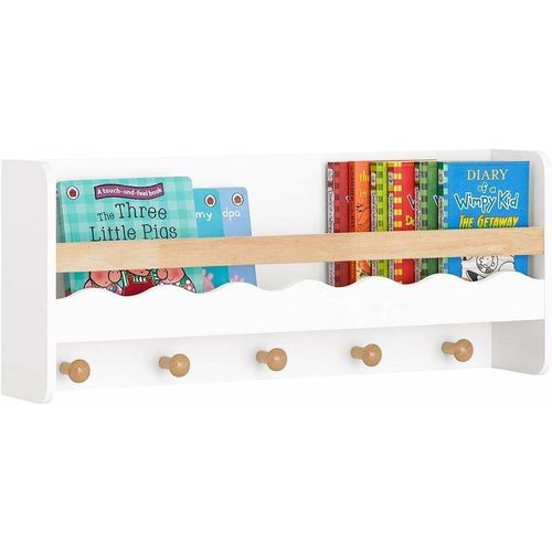 4251388626979 - SoBuy KMB78-W Kindergarderobe mit Ablage Kinderregal Bücherregal für Kinder Wandregal Hängeregal Wandgarderobe Garderobenleiste Kinder weiß BHT ca