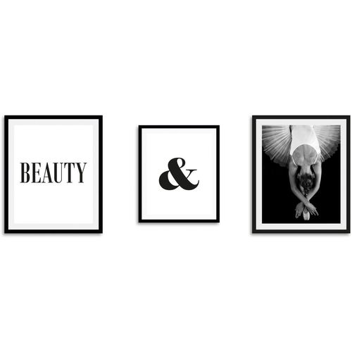 4049009866367 - Bild QUEENCE Beauty Bilder Gr B H 30 cm x 40 cm Wandbild Schriftzug Hochformat 3 St schwarz Kunstdrucke gerahmt