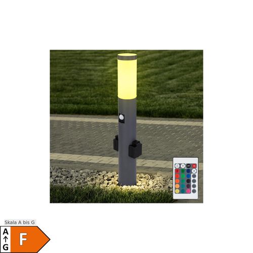 4059157151154 - Etc-shop - Gartenleuchte dimmbar mit Fernbedienung Wegleuchte Außen mit Bewegungsmelder 2x Steckdose Sockelleuchte Edelstahl Anthrazit rgb led 85W