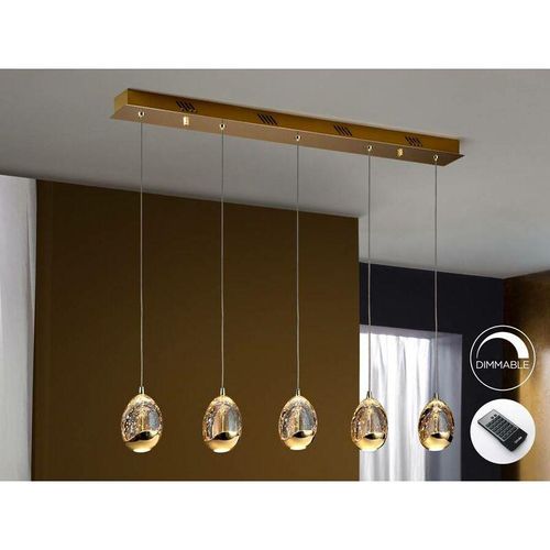 8435435323516 - Schuller Lighting - Schuller Roc - Integrierter led 5 Light Dimmable Crystal Drop Bar Deckenanhänger mit Fernbedienung Gold