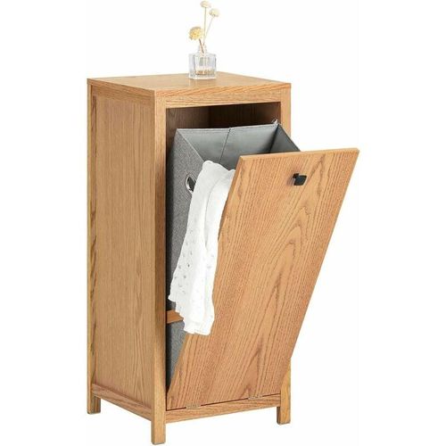 4251388621714 - Sobuy - BZR96-N Wäscheschrank mit ausklappbarem Wäschetruhe Wäschesack Wäschesammler mit einner Schublade Wäschekorb Badschrank Badezimmermöbel Natur