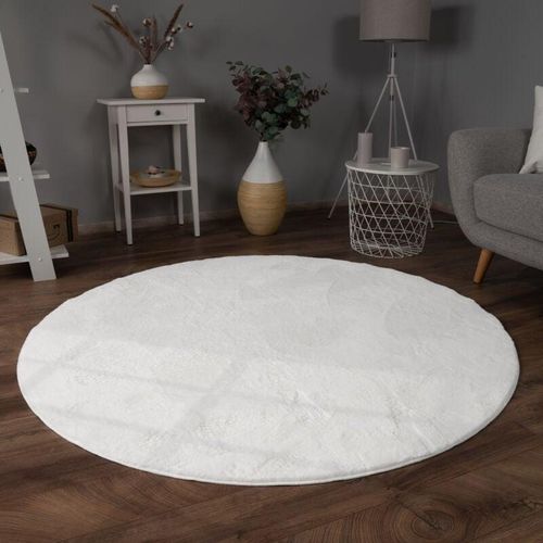 4061981126543 - Teppich Wohnzimmer Kunstfell Shaggy Hochflor Waschbar In Waschmaschine Soft Uni Weiß ø 80 cm Rund - Paco Home