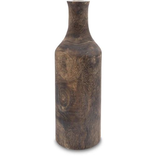 4069055001635 - Design Holz Blumen Vase groß - dunkelbraun   46 cm - Holzvase xxl Flasche naturbelassen - Tischdeko Fensterdeko für Kunstpflanzen und Pampasgras