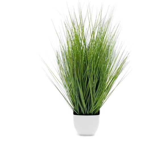 4262371539237 - Spetebo - Künstliches Isolepsis Gras grün - 60 cm - Kunstpflanze mit weißem Blumentopf - Kunst Topfpflanze Zimmerpflanze Dekorpflanze Kunstblumen