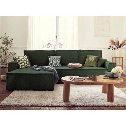 3701061726621 - Bestmobilier - Dellia – ecksofa beidseitig montierbar mit schlaffunktion – mit bettkasten – aus cord – 4-sitzer - grün - Grün