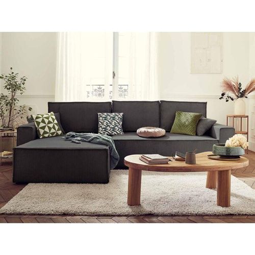 3701061726652 - Bestmobilier - Dellia – ecksofa beidseitig montierbar mit schlaffunktion – mit bettkasten – aus cord – 4-sitzer - dunkelgrau - Dunkelgrau