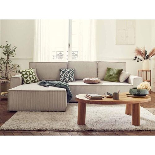 3701061726683 - Bestmobilier - Dellia – ecksofa beidseitig montierbar mit schlaffunktion – mit bettkasten – aus cord – 4-sitzer - beige - Beige