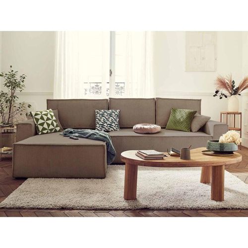 3701061726645 - Bestmobilier - Dellia – ecksofa beidseitig montierbar mit schlaffunktion – mit bettkasten – aus cord – 4-sitzer - taupe - Taupe