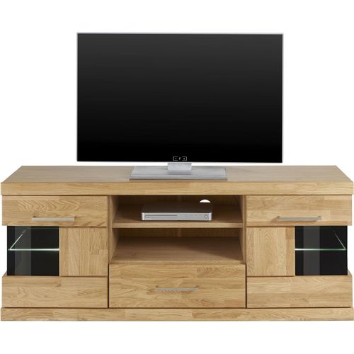 4068222665731 - Lowboard HOME AFFAIRE Ribe Sideboards Gr B H T 140 cm x 55 cm x 35 cm Holzwerkstoff eichefarben (Korpus)   Massivholz Eiche (Front) braun (eiche teilmassiv) Lowboards Breite 140 cm mit 1 Schubkasten und 2 Glastüren