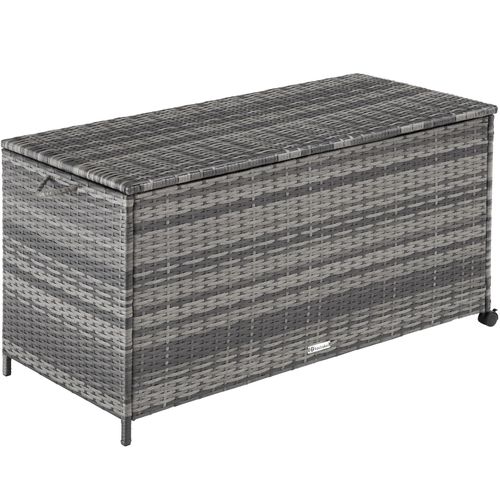 4061173210920 - tectake® Auflagenbox 297 l mit Aluminiumgestell und Rattangeflecht komfortable Hubautomatik 117 x 54 x 64 cm
