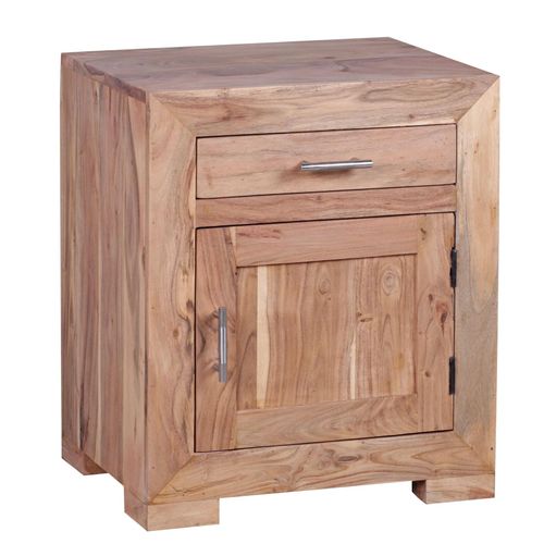 4251745759388 - Massivholz Nachtschrank Landhausstil 60 cm Höhe Schublade & Tür Sheesham-Holz