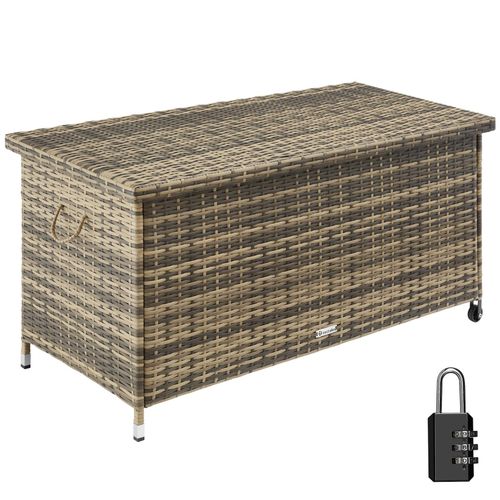 4061173212313 - tectake® Auflagenbox 270 l mit Rattangeflecht komfortable Hubautomatik 121 x 56 x 60 cm