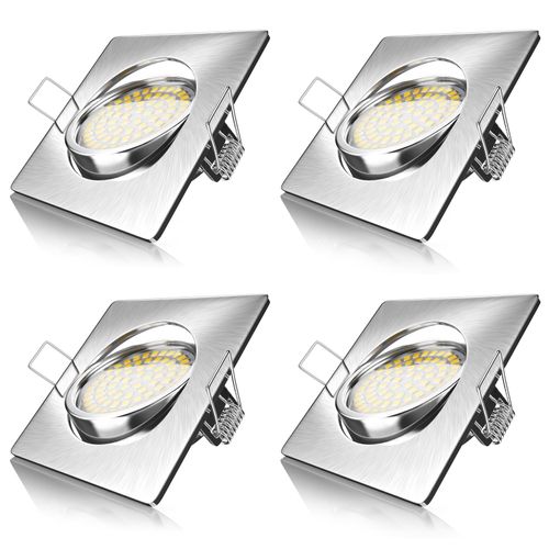 4062861841587 - 4x LED Einbaustrahler in Edelstahl Optik schwenkbarer Deckenspot mit 320 Lumen   Warmweiß