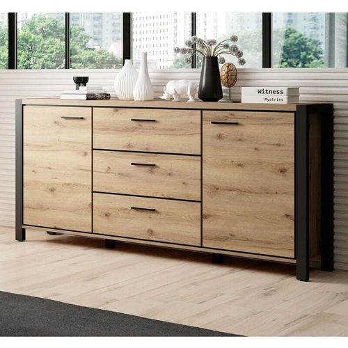 4066075060871 - Kleines Wohnzimmer Sideboard ACCRA-83 in Taurus Eiche Nb und schwarzem Gestell b h t ca 180 91 41 cm - braun