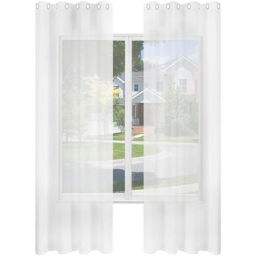 4063425182757 - 2er Gardinen Leinenoptik Vorhänge Halbtransparent Gardine mit Kräuselband für Schlafzimmer Wohnzimmer 135x245 cm Weiß - Weiß - Woltu