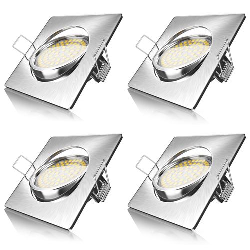 4062861841587 - Brandson 4x LED Einbaustrahler in Edelstahl Optik schwenkbarer Deckenspot mit 320 Lumen Warmweiß 4062861841587 - Brandson 4x LED Einbaustrahler in Edelstahl Optik schwenkbarer Deckenspot mit 320 Lumen Warmweiß